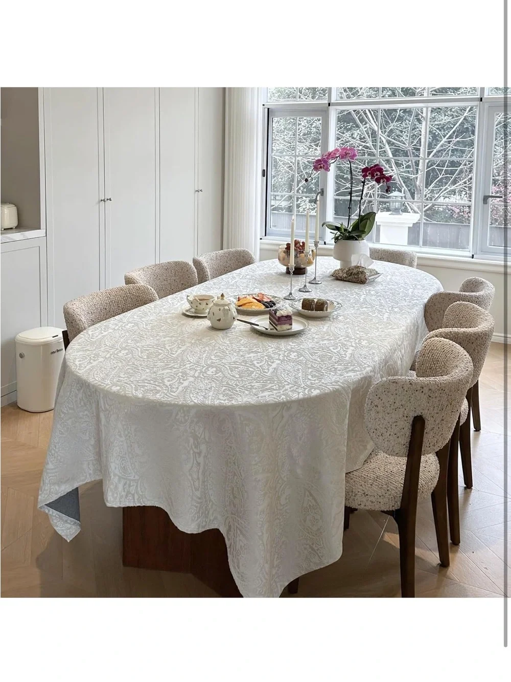 NEW ZIWUROAD Jacquard Rectangle Tablecloth, Floral Design.Heavy. Milky White